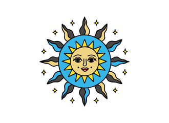 Colorful Celestial Sun Face Vector Illustration