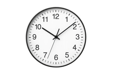 Modern wall clock showing nine o'clock on transparent background