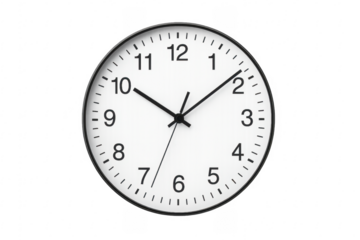 Modern wall clock showing nine o'clock on transparent background
