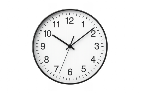 Modern wall clock showing nine o'clock on transparent background