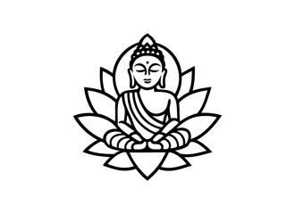 Buddha Lotus Meditation Vector Illustration - Line Art Design