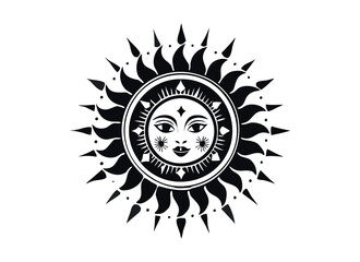 Vector Sun with Face Tattoo Design