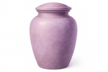Pink ceramic funeral urn with lid isolated on transparent background, representing remembrance and honoring the deceased