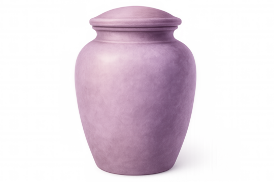 Pink ceramic funeral urn with lid isolated on transparent background, representing remembrance and honoring the deceased