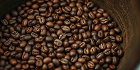 Close-up of roasted coffee beans in a roaster,  food,   flavor