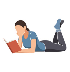 Obraz premium Minimal Flat Vector Female Reader Lying Down Reading Book