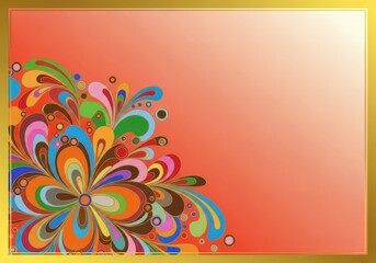 Vibrant abstract floral explosion in a golden frame with a soft gradient background