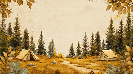 Golden-Hued Camping Scene with Two Tents in a serene Forest Glade for Public Lands Day