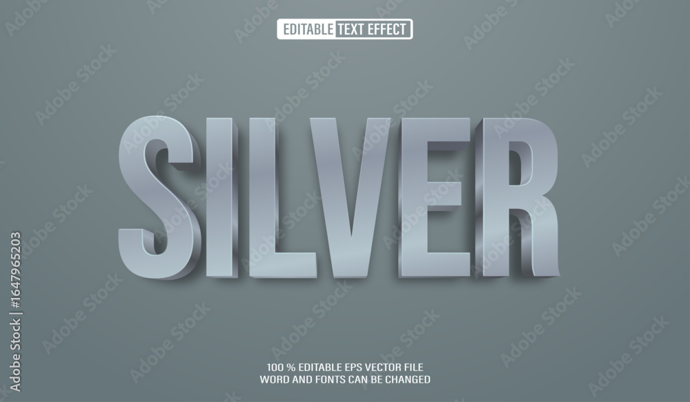 Poster Editable 3d text style effect - Silver Gray text effect Template