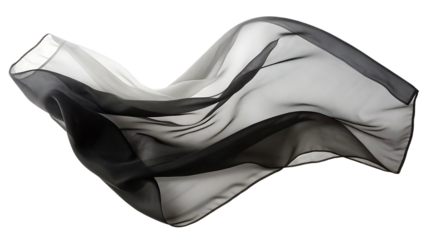 black satin flag isolated on white background, png, ai generated.