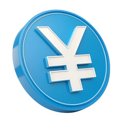 Obraz premium Shiny blue coin with white japanese yen symbol