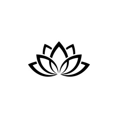 Black and white graphic design of a stylized lotus flower on a white background