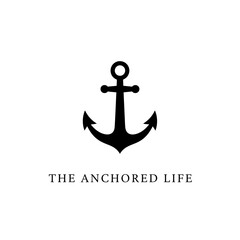 A simple black anchor design with the words the anchored life below it