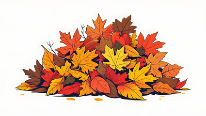Vector Clipart of a Pile of Colorful Fall Leaves – Autumn Foliage Illustration with Vibrant Seasonal Colors on White Background for Seasonal Design Projects