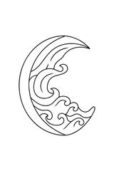 Minimalist abstract wave crescent moon line drawing border curve