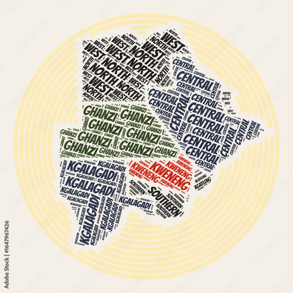 Aufkleber botswana round poster. typography style image of country. regions word clouds of botswana. vintage i