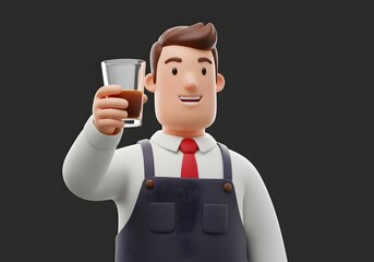 Animated Bartender Toasting Cheerful 3D Character with Drink