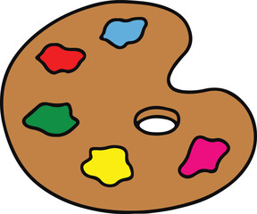 Painter’s Palette Vector illustration Brown Art Tool with Colorful Paint Dabs for Creative and Educational Designs. Ideal for back to school materials, art class promotions