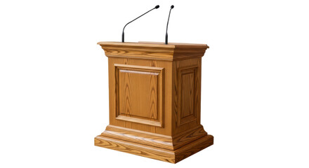 Isolated Wooden Podium with Microphones