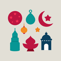 Colorful Islamic Ramadan Icons Collection symbol holiday