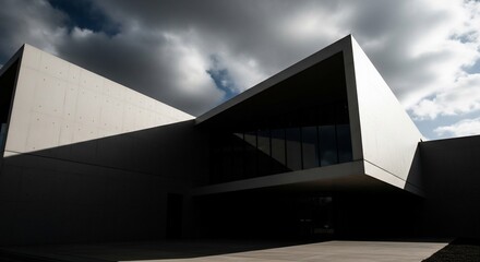 Sunlit Concrete Angles Carve Deep Shadows Under a Brooding, Cloudy Sky