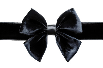 Front view of a black velvet ribbon and bow isolated on a white transparent background