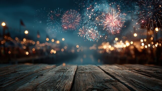 American flag and fireworks celebrating Fourth of July or another United States holiday