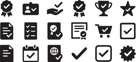 Set of Black and White Checkmark Icons Representing Achievement and Success