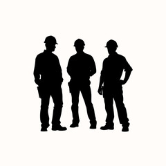 Three construction workers in silhouette group team