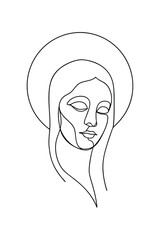 Minimalist single line drawing a serene woman s face with closed eyes halo vector
