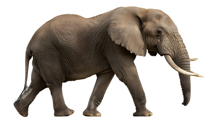Fototapeta premium Majestic African elephant walking with powerful presence, detailed skin texture and tusks showcased