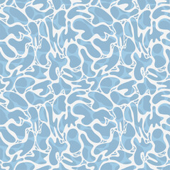 Soft seamless camouflage pattern with flowing light blue shapes and white outlines in a modern abstract style © Nenana