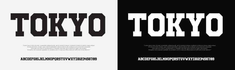 Classic college font. Vintage sport serif font in american style for football, soccer, baseball and basketball. Alphabet and numbers with outline in varsity style
