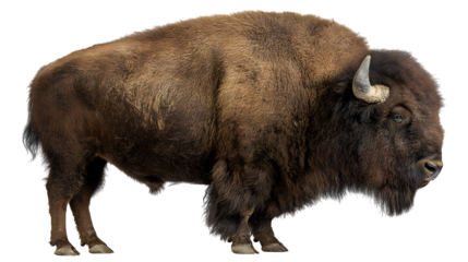 Majestic bison stands powerfully, showcasing its rugged texture and iconic silhouette for nature and wildlife themes.