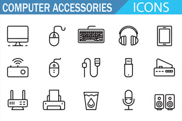 Icons of computer hardware and peripheral devices for tech enthusiasts
