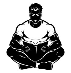 Minimal Flat Vector Male Reader Sitting Cross-Legged with Book