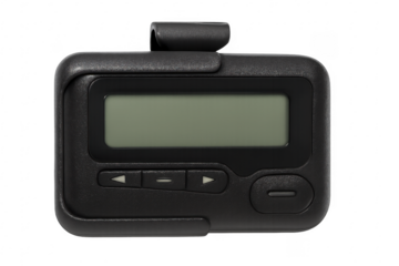 Black pager with clip displaying blank screen on transparent background