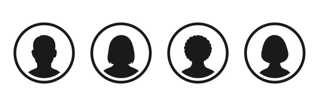 Profile avatar icons set, silhouette profile icons, placeholder user images, default user profile picture, flat vector avatar placeholders for apps and websites.