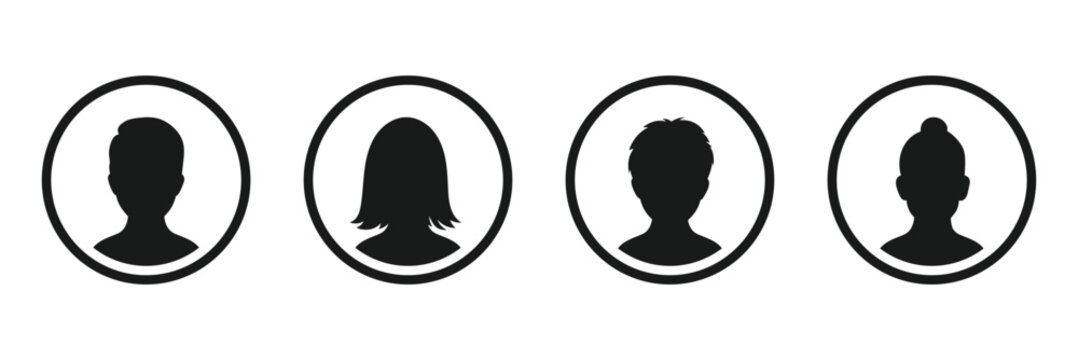 Profile avatar icons set, silhouette profile icons, placeholder user images, default user profile picture, flat vector avatar placeholders for apps and websites.