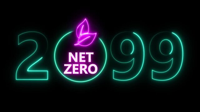 Net zero and eco friendly symbol stamp and stamping impact isolated animation. Co2 neutral, ecology, environment, carbon emissions reduction by 2099 year change and green energy 3D rendered concept.