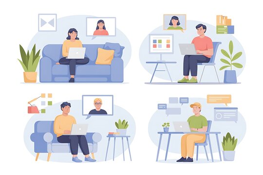 Diverse group of people working and learning remotely from home