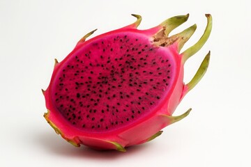 Fresh dragon fruit halves with vibrant pink flesh