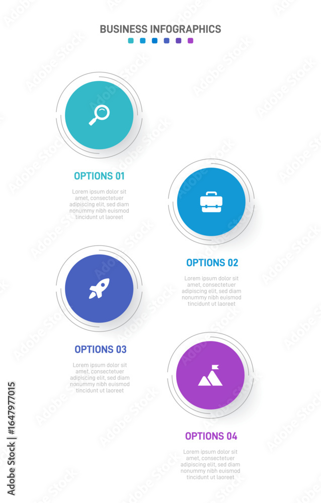 Poster vertical progress bar featuring 4 arrow-shaped elements, symbolizing the four stages of business str