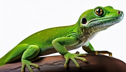 Fototapeta premium high resolution image of a vibrant green gecko with detailed skin texture isolated on a white background