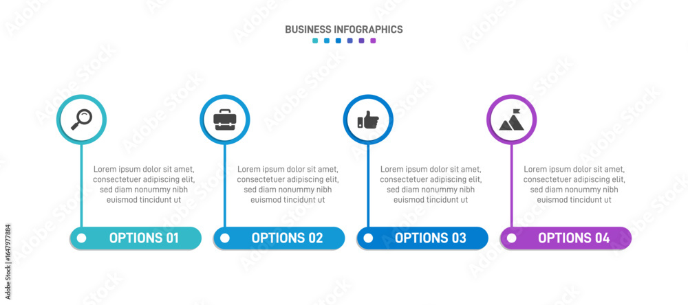 Poster progress bar featuring 4 arrow-shaped elements, symbolizing the four stages of business strategy and