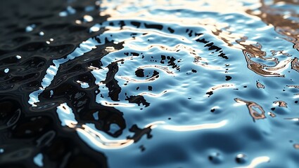 Abstract Liquid Surface with Reflections and Ripples of Water Texture Close Up High Angle View Serene and Beautiful