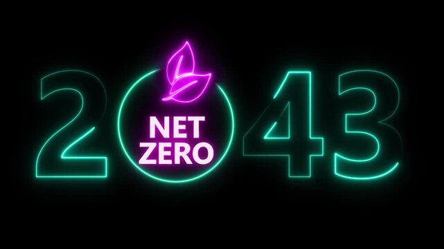 Net zero and eco friendly symbol stamp and stamping impact isolated animation. Co2 neutral, ecology, environment, carbon emissions reduction by 2043 year change and green energy 3D rendered concept.