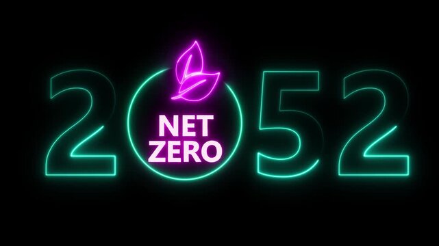 Net zero and eco friendly symbol stamp and stamping impact isolated animation. Co2 neutral, ecology, environment, carbon emissions reduction by 2052 year change and green energy 3D rendered concept.