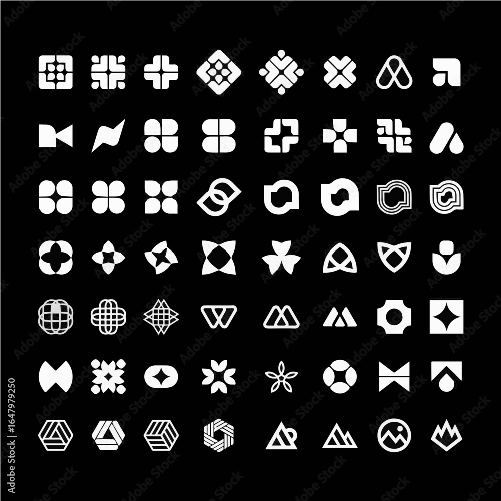 Poster collection of modern abstract geometric icons and symbols for branding and design projects