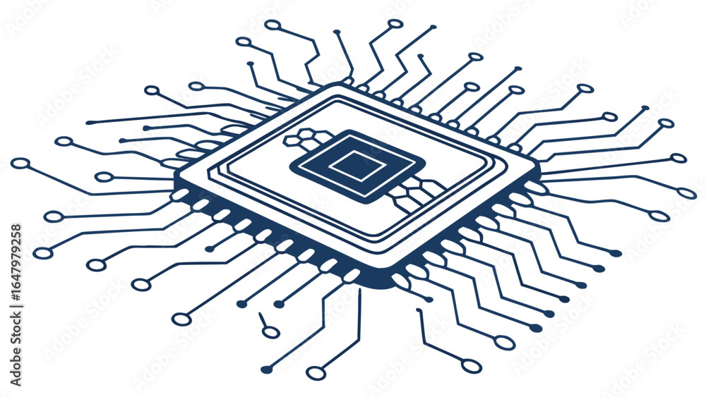 Poster isometric microchip illustration with circuit board design for technology and innovation concepts in